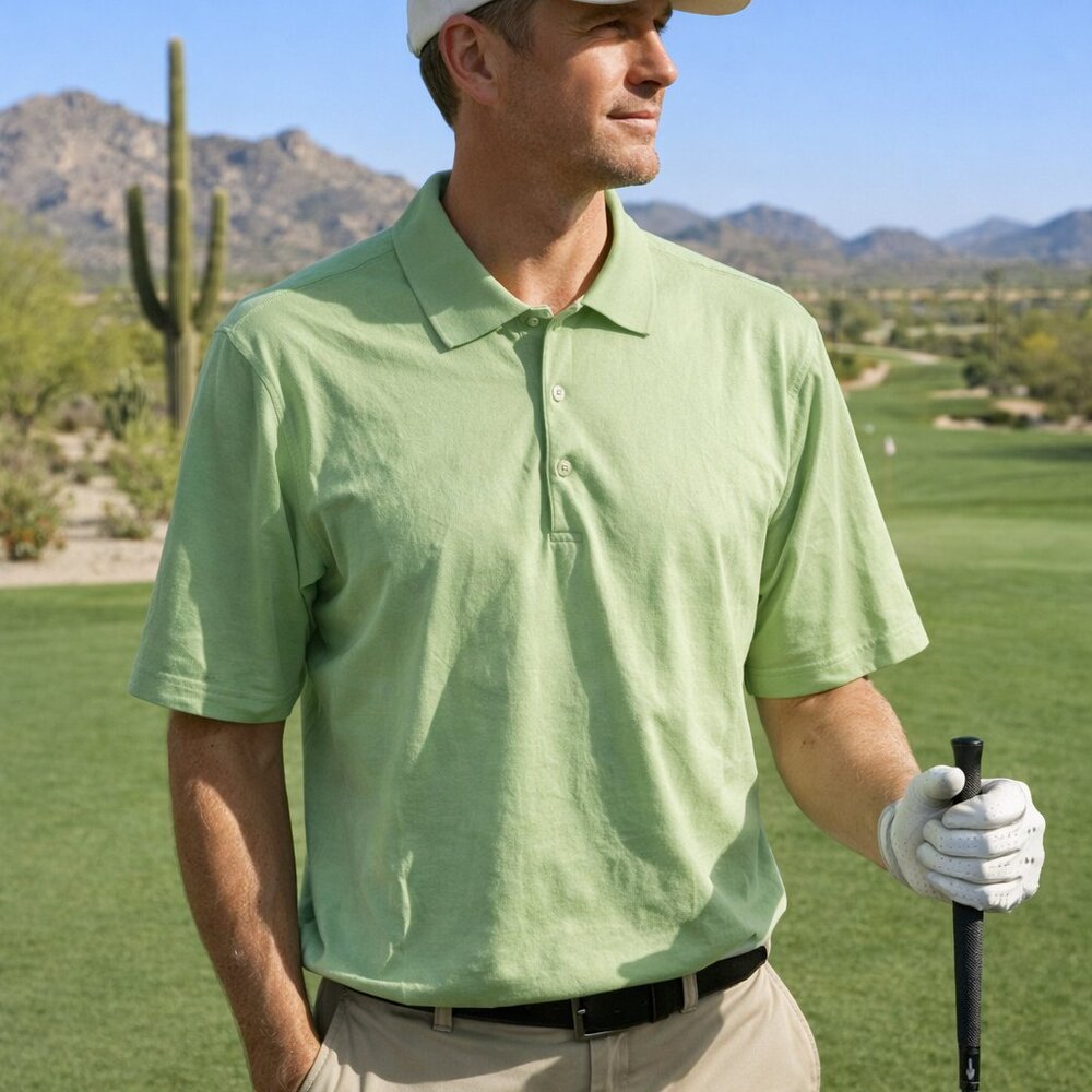 Peter Millar Men's Golf Polo Shirt L Double Mercerized Cotton Lime 3 Buttons GUC